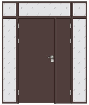 Drzwi dwuskrzydłowe z naświetlami bocznymi, narożnymi i górnym
